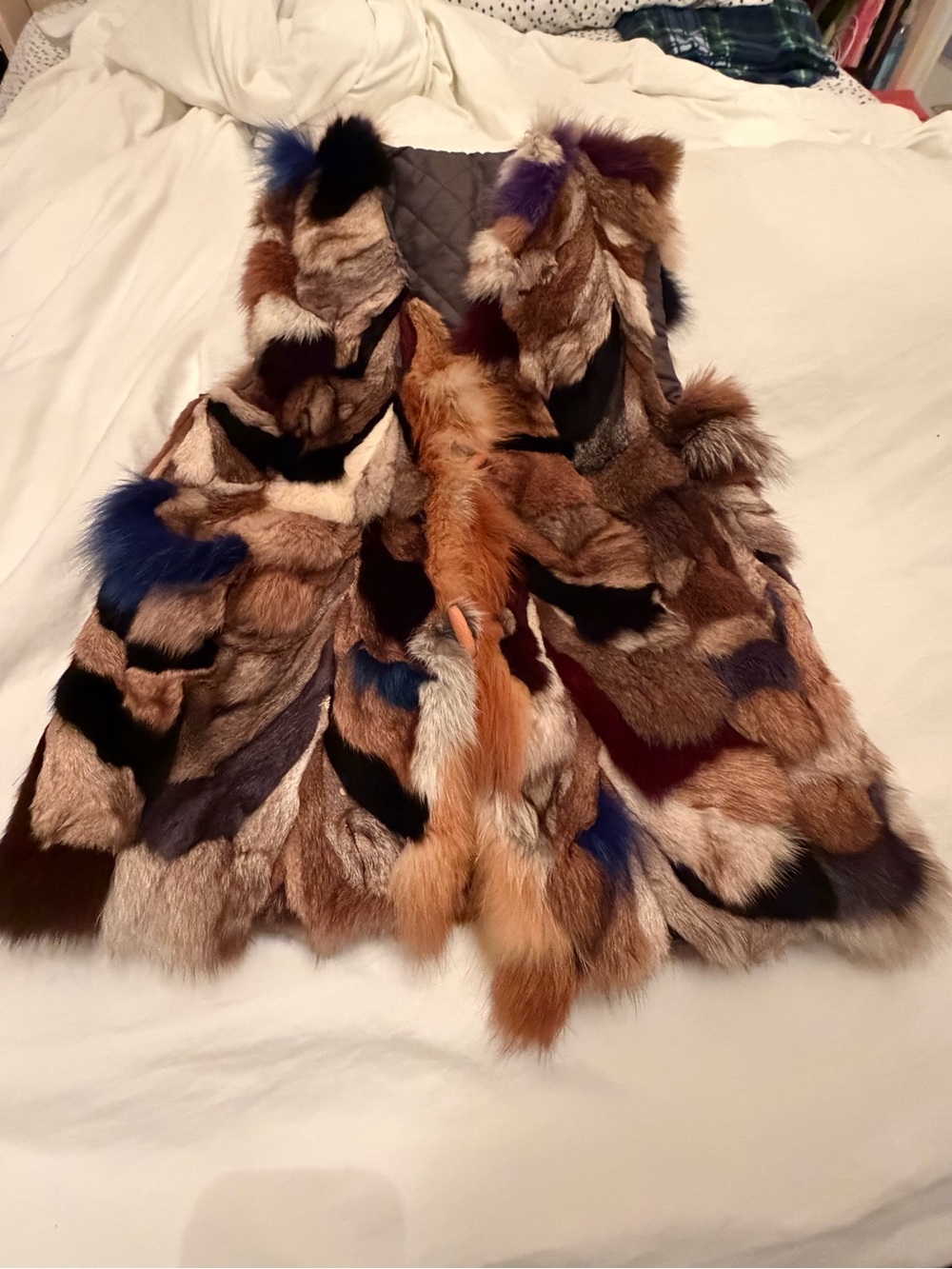 Multicolor Patchwork Fur Vest - Women's Coat vest toggled multicolor
